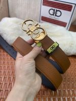 1:1 Ferragamo Brown&Black Leather Belt  with Gold  Double Logo buckle 3.5cm